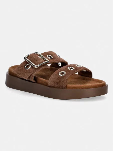 Inuikii pantofle na platformě semišové Tilda Buckle hnědé