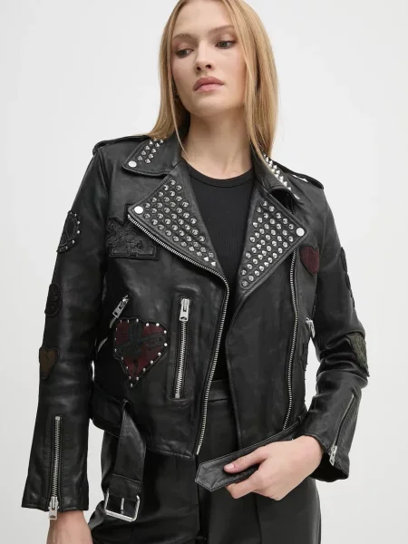 AllSaints geaca de piele COLLEGE femei de tranzitie negru