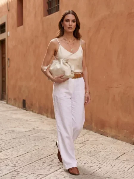 Δερμάτινη τσάντα shopper Esin Akan λευκό
