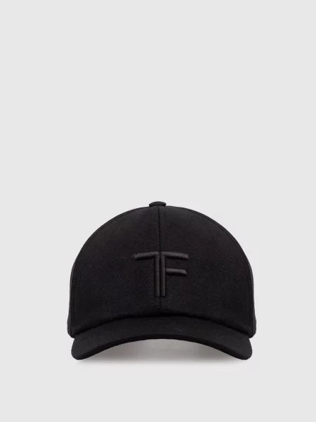 Кепка з кашеміру з вишивкою монограми Tom Ford чорна