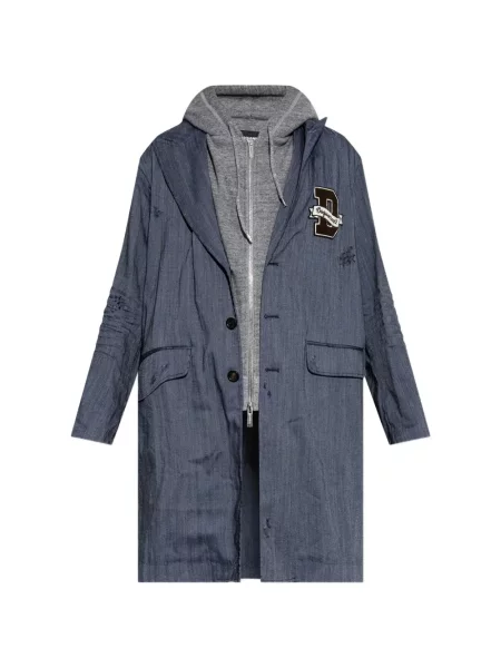 Palton Dsquared2 zdrențuiți cu model herringbone albastru