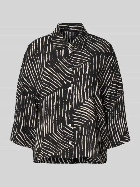 Bluzka koszulowa o kroju relaxed fit z model ‘Fiana palm leaves’ Opus czarna