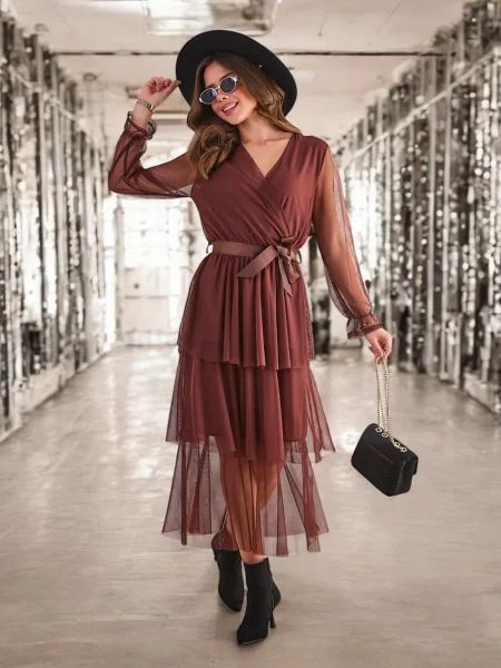 Dolgo obleka maxi obleka Resti z volani črna