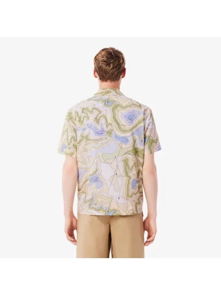 Lacoste Koszula Z Krótkim Rękawem Ze Wzorem Relaxed Fit beżowa