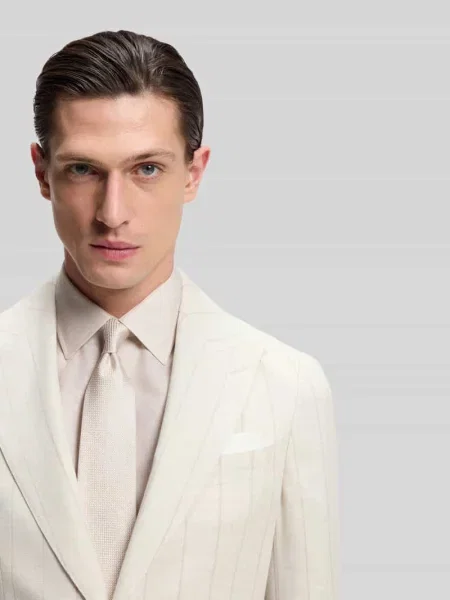Garnitur o kroju slim fit z mieszanki bawełny i wełny model Boss beżowy