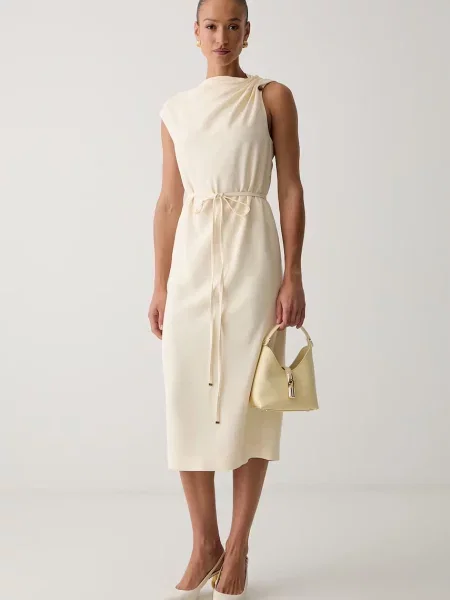 BOSS rochie din vâscoză Dannea bej
