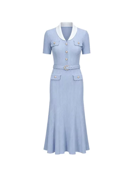 Rochie midi Self-portrait tricotate albastru