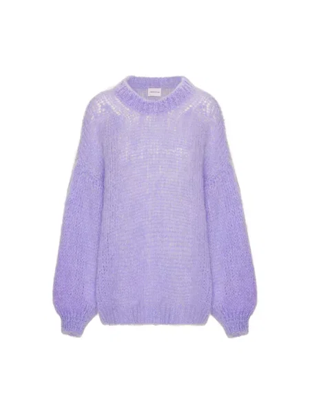 Sweter Americandreams wełniany z okrągłym dekoltem fioletowy