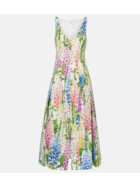 Obleka koktejl obleka Oscar De La Renta s cvetličnim vzorcem poplin