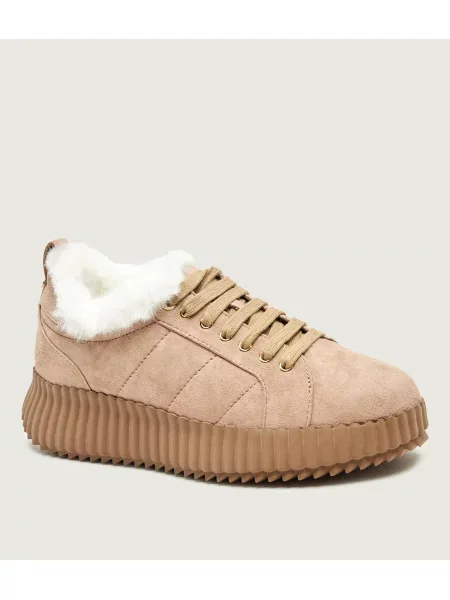 Marc Cain Căptușite sneakers | piele întoarsă | shearling bej
