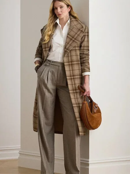 Палто с вълна Lauren Ralph Lauren кафяво