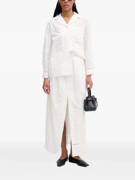 Fusta maxi Isabelle Blanche cu broderie alb