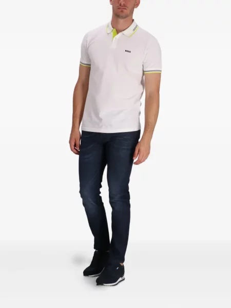 Gulerat tricou polo Boss alb