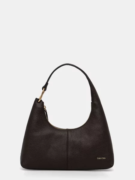 Geantă Calvin Klein Slouchy Leather Shoulder Bag maro