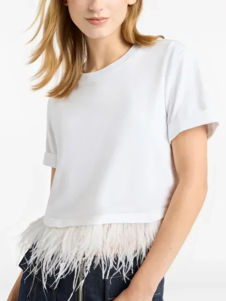 Krótka koszulka Cinq A Sept w piórka biała