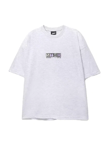 Pull&Bear Tricou gri deschis / verde pastel / mov deschis negru