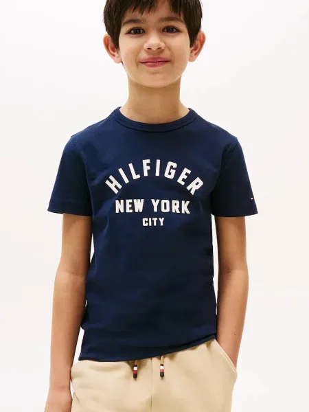 Tommy Hilfiger Póló Curved Graphic Sötétkék Regular Fit fehér
