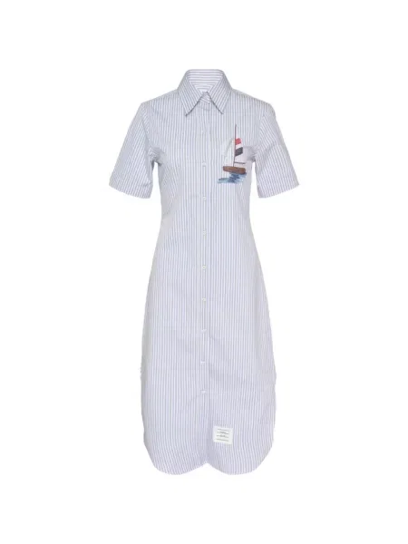 Rochie tip cămașă Thom Browne cu dungi alb