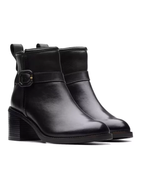 Buty do kostki Clarks skórzane na koturnie czarne
