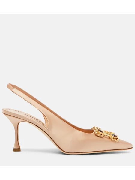 Pantofi cu toc Manolo Blahnik din satin slingback roz