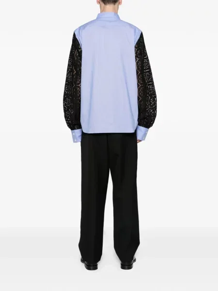 Lung cămașă Comme Des Garcons Homme Plus cu dungi din dantelă alb