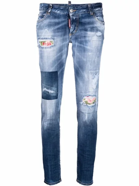 Jeansy skinny Dsquared2 z niską talią niebieskie