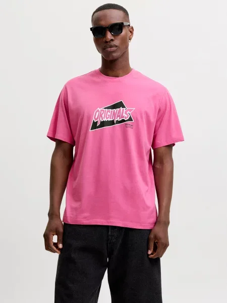 JACK & JONES Tričko JORKAI ARCHIVE ružová / čierna biela