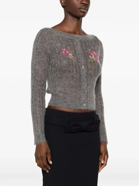Cardigan Shushu/tong cu model floral cu mărgele gri
