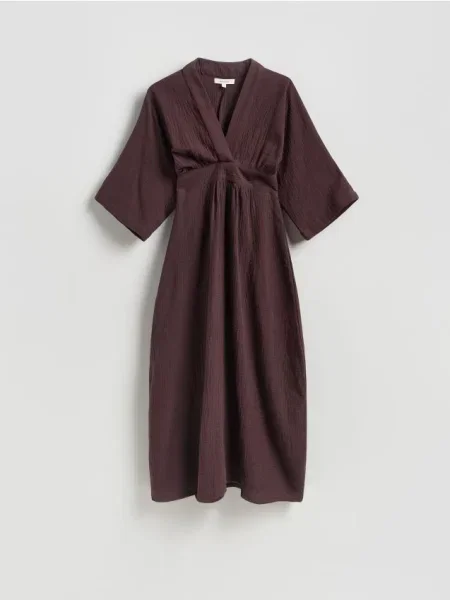 Reserved Muślinowa sukienka midi ciemnobrązowy