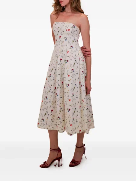 Rochie midi Azeeza cu model floral până la genunchi de costum alb