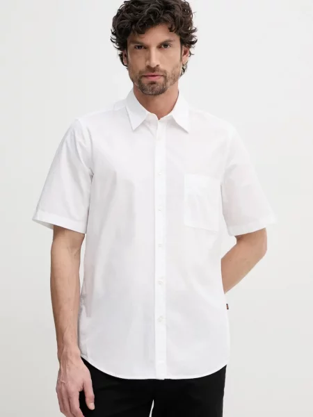 Риза BOSS Orange мъжка със стандартна кройка с класическа яка бяло