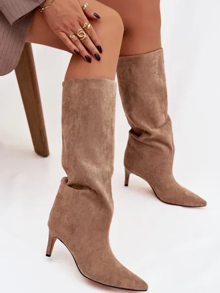 Škornji Boto iz semiša z visoko peto bež