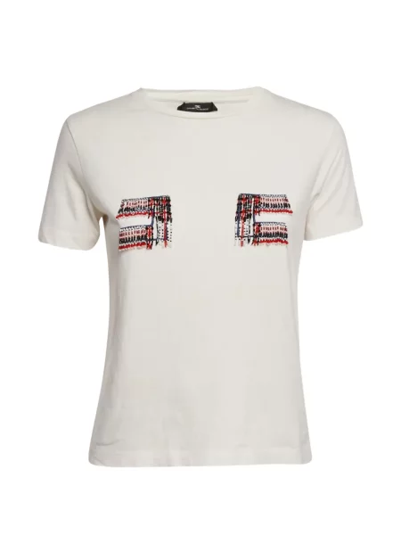 Haftowana koszulka Elisabetta Franchi z okrągłym dekoltem biała