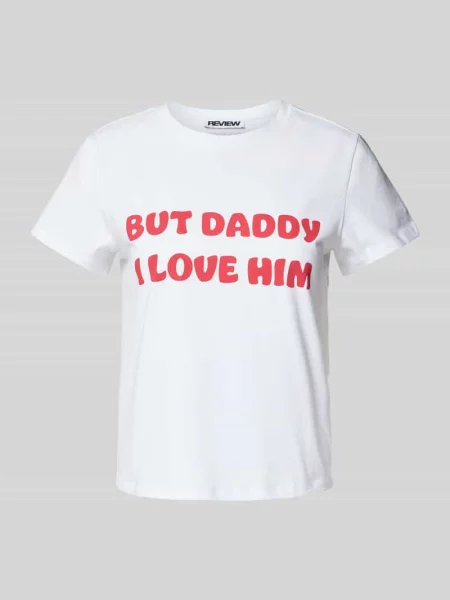 T-shirt z wyhaftowanym napisem Review biała