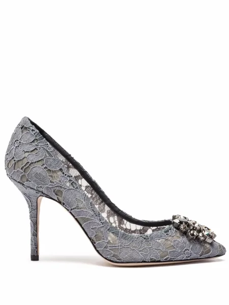 Pantofi cu toc Dolce & Gabbana din dantelă de cristal gri