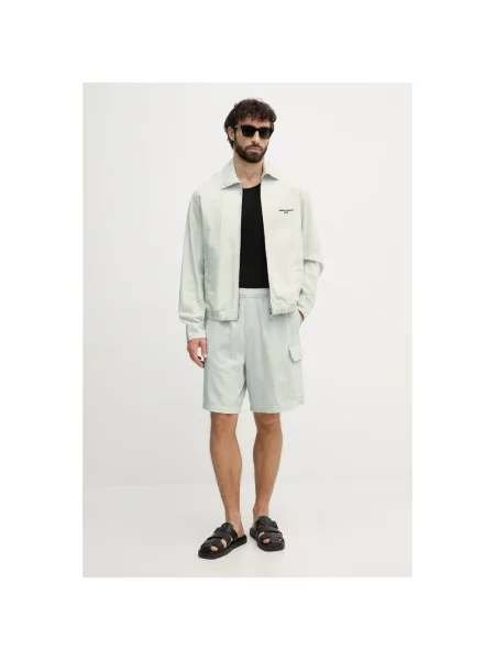 Kurtka jeansowa Armani Exchange w paski z paskiem niebieska