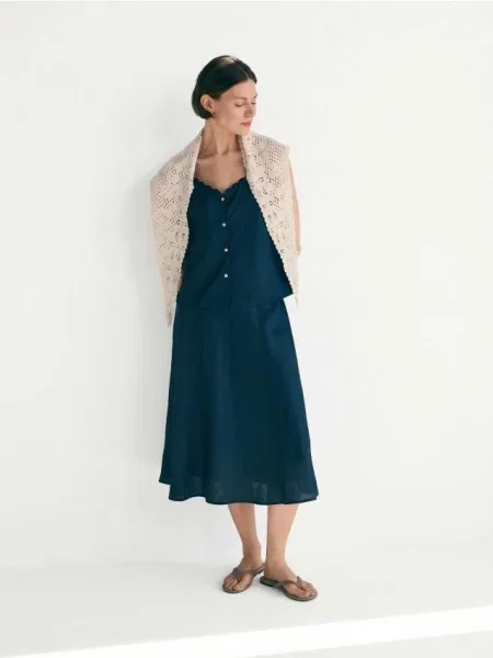 Льняная юбка Reserved синяя