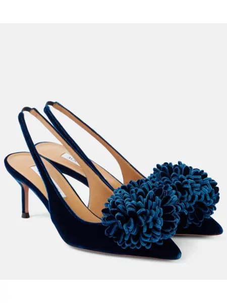 Salonarji Aquazzura iz rebrastega žameta z odprtimi petami modra