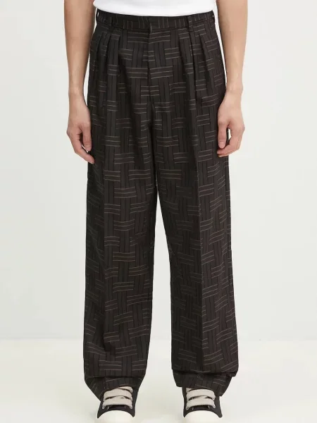 Kenzo pantaloni de lână bărbați drept maro