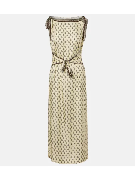 Jedwabna sukienka midi Dôen z wzorem paisley do kolan żółta