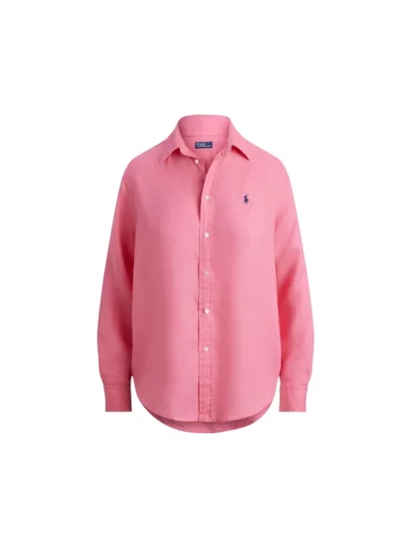 Polo Ralph Lauren Bluzki i koszule Kobieta M Len Linen Straight-Cut Shirt różowy