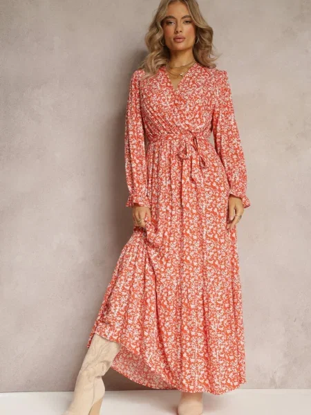 Rochie cu flori cu volan și Zeralia portocalie