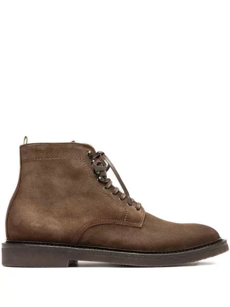Botine Officine Creative cu șireturi din piele de căprioară maro