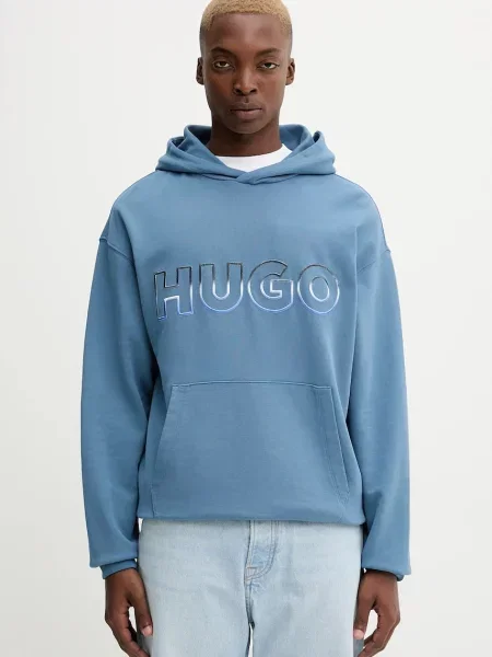 Суичър с качулка Hugo Blue с качулка с апликация синьо