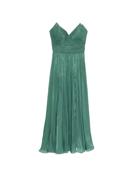 Rochie maxi Costarellos cu decolteu în V plisată de costum verde