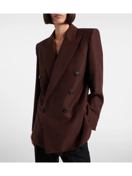 Vlnené dvojradové sako Saint Laurent hnedá