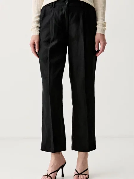 Sisley pantaloni pentru femei din in negru