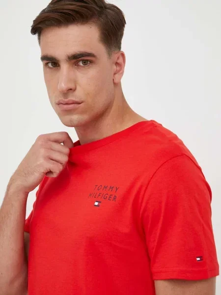 Домашна тениска Tommy Hilfiger оранжево с меланжов десен червено