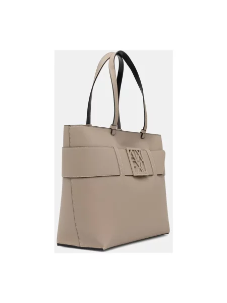 Armani Exchange torebka shopper z imitacji skóry beżowa