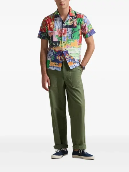 Tricou Polo Ralph Lauren din piele cu broderie în carouri maro
